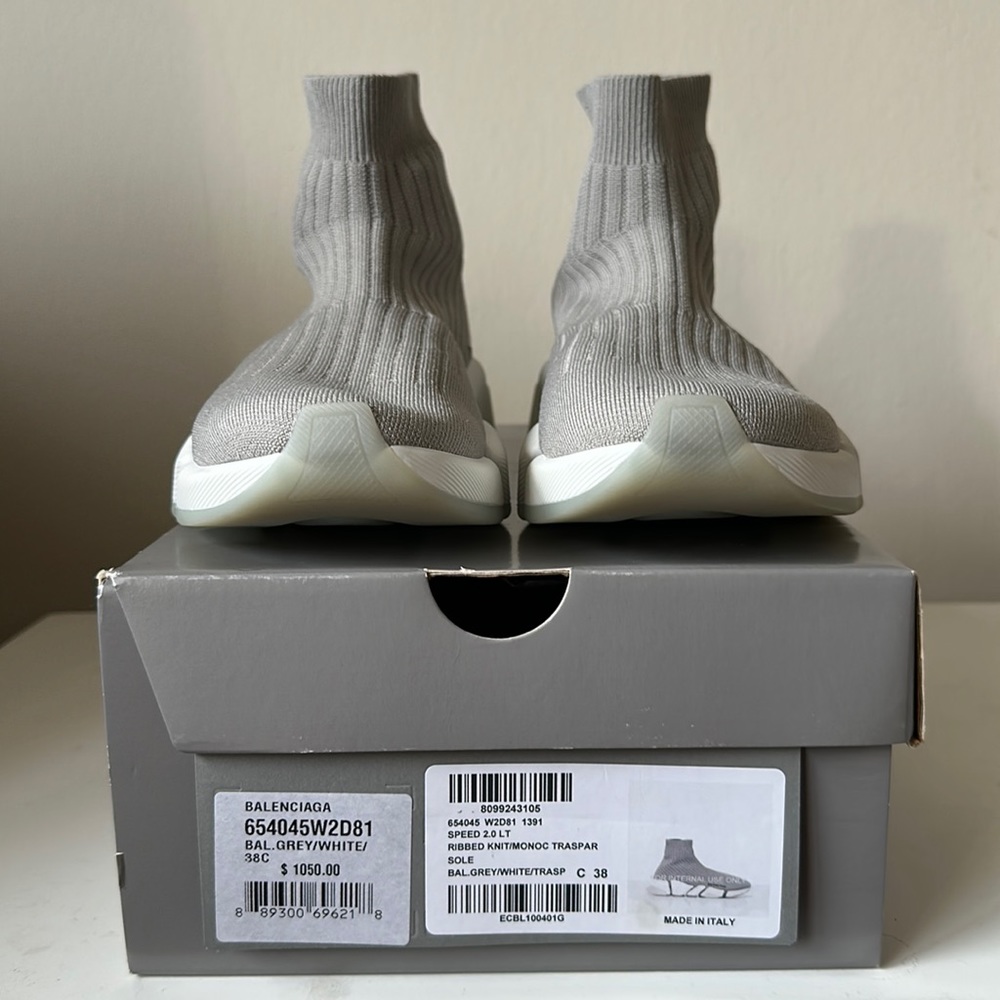 Grey/white Balenciaga sock sneakers. Original box and just bags included.